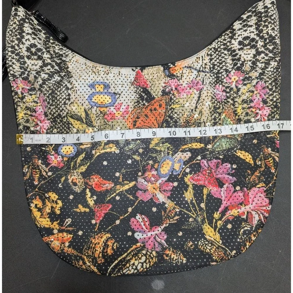 Expressions NYC Butterfly‎ Floral Studded Boho Crossbody Hobo Bag Tassel Detail